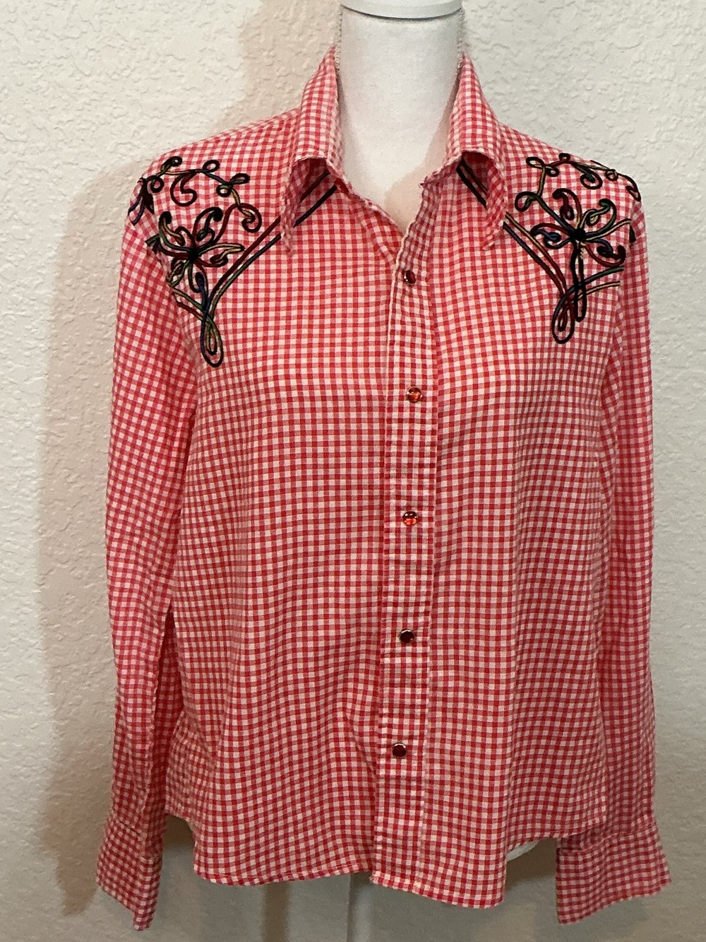 Vintage Larry Mahan Wild West Red Gingham Shirt (B5)